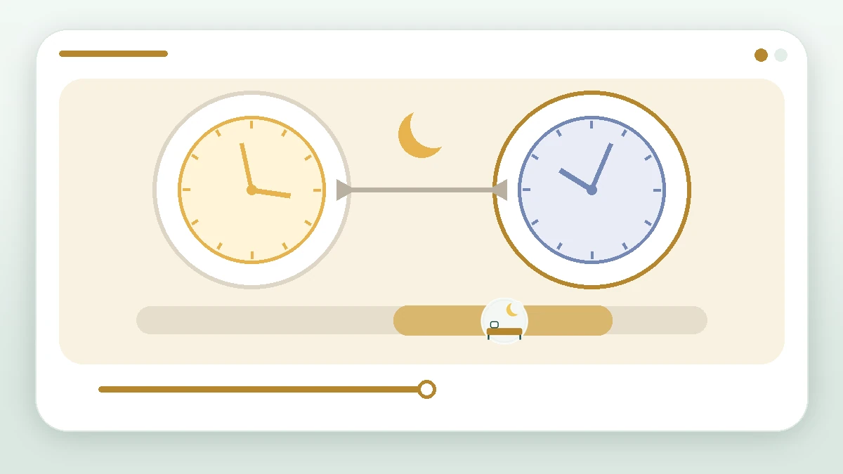 Two clocks show different day and night conditions at a crew base and an outstation