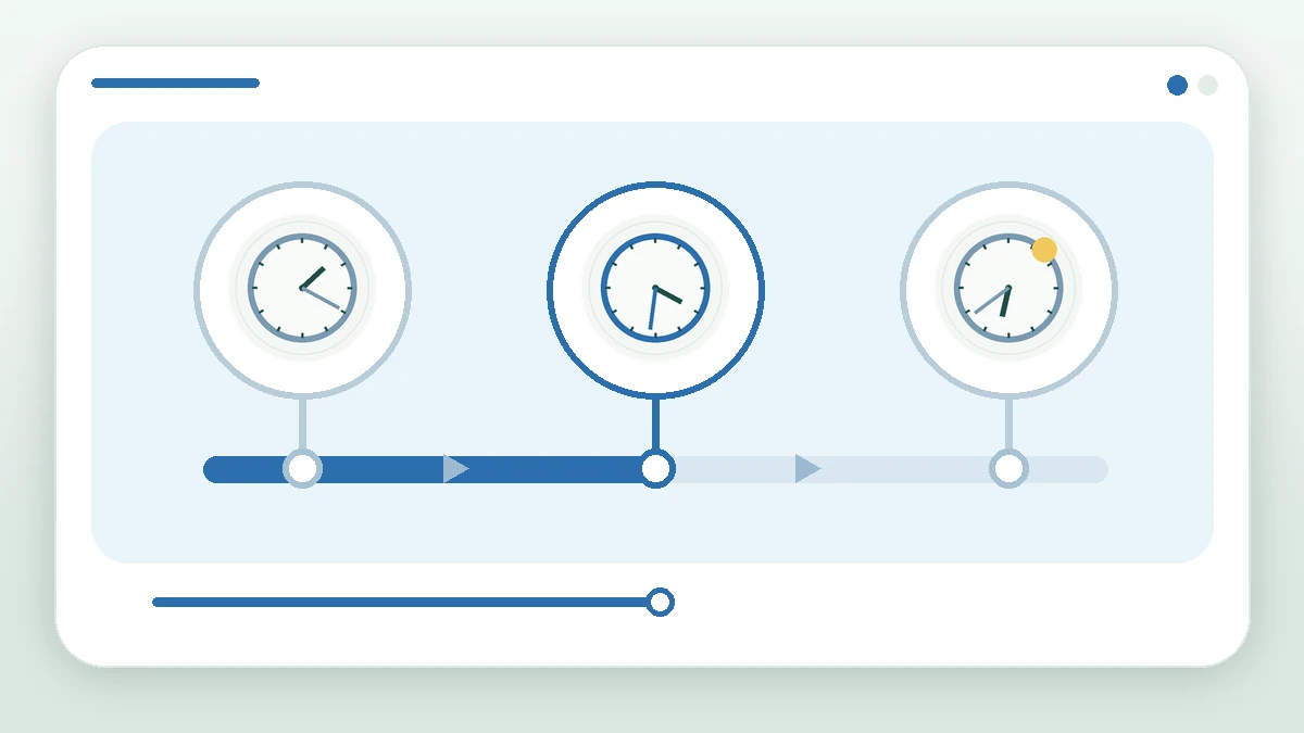 Three clocks along a flight timeline mark the original schedule, a revised estimate and a recorded event